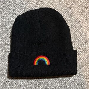 Aviator Nation Rainbow Embroidered Beanie Knitted Hat Winter Black Unisex OS
